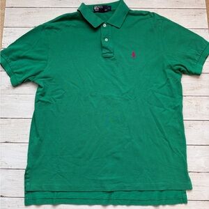 Polo Ralph Lauren Green Polo Shirt Mens Large Classic Fit Red Pony Cotton